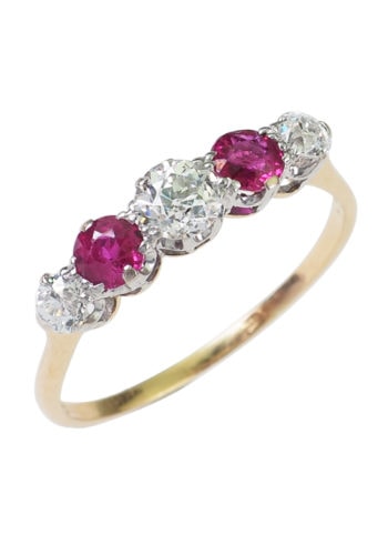 Ca. 1930 - Ruby & Diamond Five Stone Engagementring - Image 3