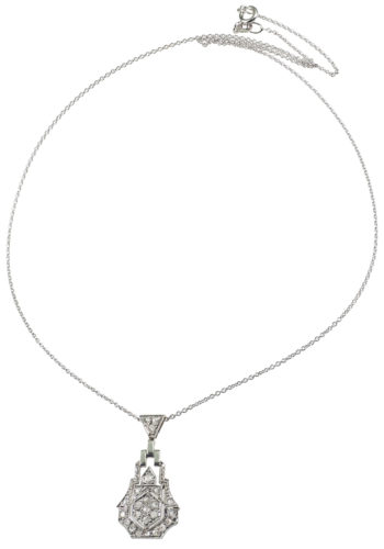 Ca. 1930 - Art déco Diamond Pendant with Whitegold Chain - Image 3