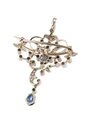 Ca. 1900 - Brooch/Pendant with Diamonds & Sapphires - Image 4