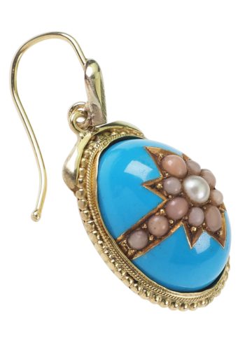 Ca. 1860 - Gold Earrings with Enamel, Coral & Pearl - Image 3
