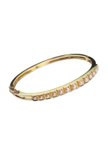 Ca. 1900 - Yellow gold Bangle 15K with Pearls - Image 3