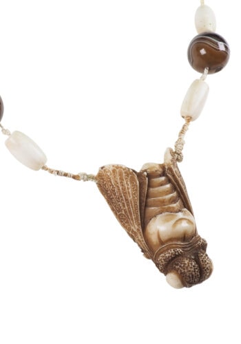 Ca. 1920 - Necklace with Cicada of Bakelite & Agates Art nouveau - Image 4