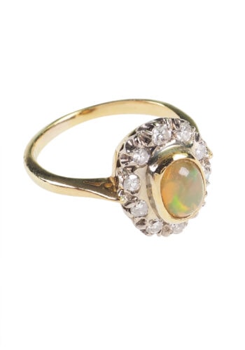 Ca. 1930 - 18 ct. Gold Ring with Opal & Diamonds Art déco Daisy - Image 4