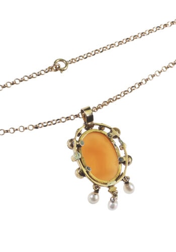 Ca. 1890 - Agate Cameo Gold Pendant with Chain - Image 4