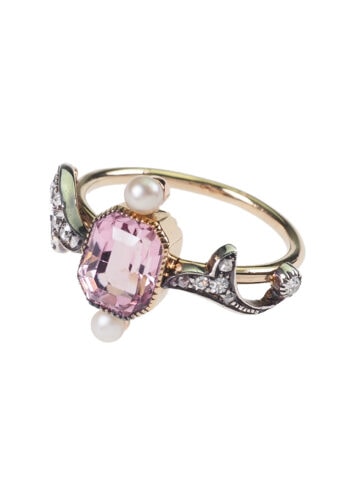 Ca. 1910 - Pink Tourmaline & Diamond Edwardian Gold Ring - Image 4