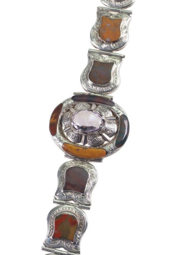 Ca. 1860 - Pebbles Bracelet Sterling Silver & Agates Victorian Scotland - Image 4