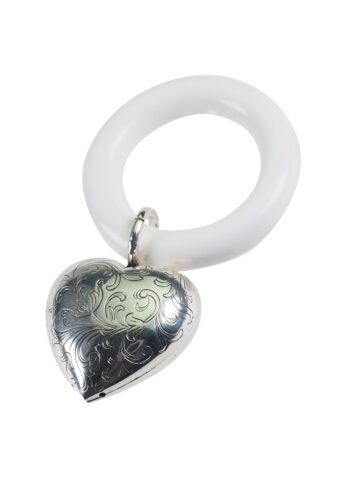 Ca. 1970 - "Heart" engraved Silver Baby Rattle - Image 3