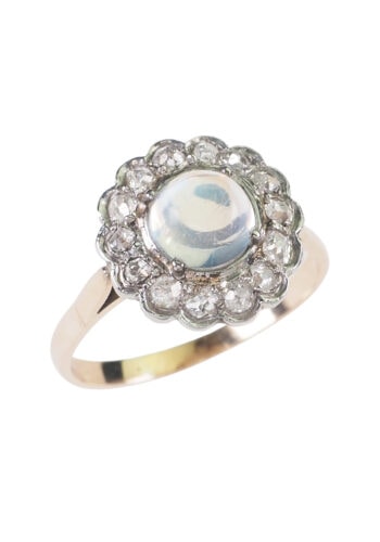 Ca. 1920 - Art déco Ring with Moonstone & Diamonds Daisy - Image 3