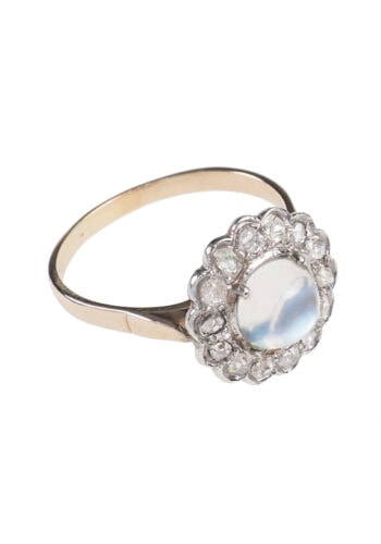 Ca. 1920 - Art déco Ring with Moonstone & Diamonds Daisy - Image 4