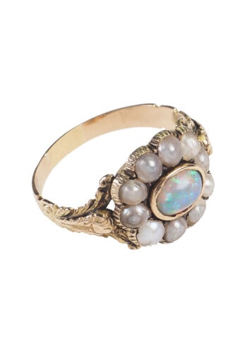 Ca. 1860 - Gold Ring with Opal & Pearls, from Victorian England - Image 4