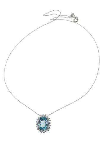 ** SOLD ** Ca. 1960 - Aquamarine & Diamond, Gold Pendant with Chain - Image 4