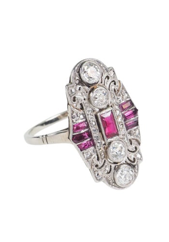 Ca. 1920 - Ruby & Diamond Art Deco Ring, French - Image 3