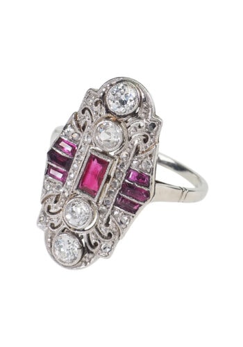 Ca. 1920 - Ruby & Diamond Art Deco Ring, French - Image 4