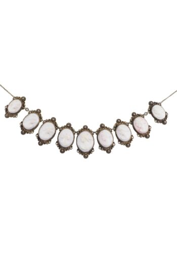 Ca. 1880 - Victorian Silver Necklace with Shell Cameos - Image 4