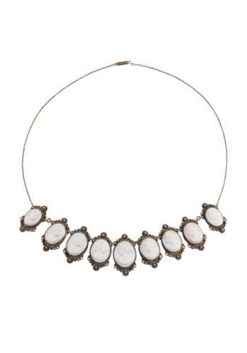 Ca. 1880 - Victorian Silver Necklace with Shell Cameos - Image 3