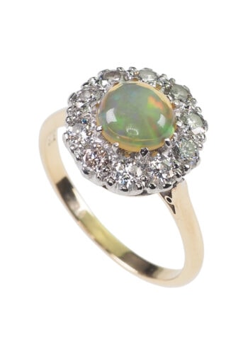 Ca. 1930 - Art déco Engagement Ring with Opal & Diamonds, Daisy - Image 3
