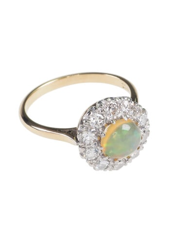 Ca. 1930 - Art déco Engagement Ring with Opal & Diamonds, Daisy - Image 4