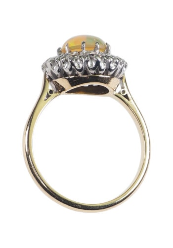 Ca. 1930 - Art déco Engagement Ring with Opal & Diamonds, Daisy - Image 5