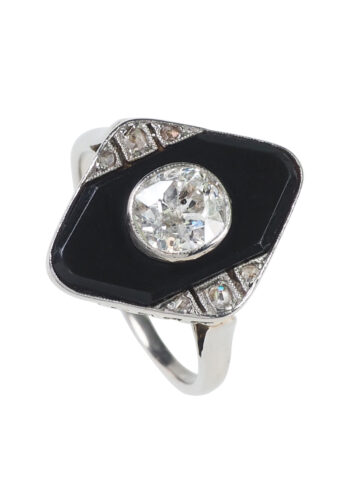 Ca. 1920 - French Art déco Ring with Onyx & Diamonds, incl. Jewellery Appraisal! - Image 3
