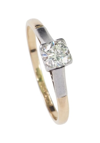 Ca. 1950 - 18 ct. Gold & Platinum Vintage Engagement ring, Diamond Solitaire - Image 3