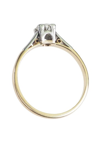 Ca. 1950 - 18 ct. Gold & Platinum Vintage Engagement ring, Diamond Solitaire - Image 4