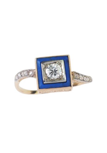 Ca. 1900 - Diamond, Enamel & Rosé gold Ring - Image 3