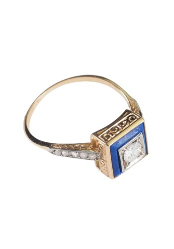 Ca. 1900 - Diamond, Enamel & Rosé gold Ring - Image 4