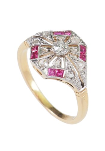 ** SOLD ** Ca. 1920 - Art déco Engagementring with Diamonds & Rubies - Image 3