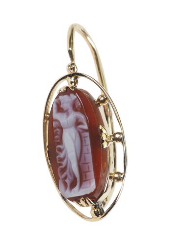 Ca. 1840 - Carnelian Cameos Gold Earrings, French - Image 3