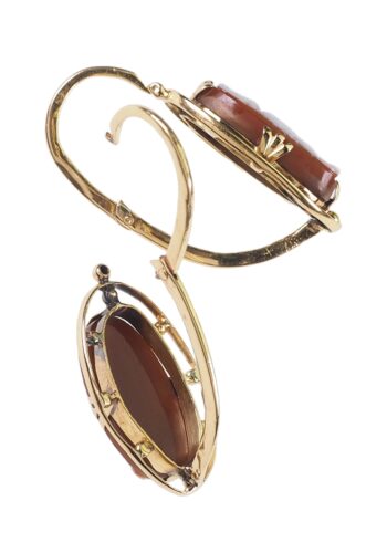 Ca. 1840 - Carnelian Cameos Gold Earrings, French - Image 5