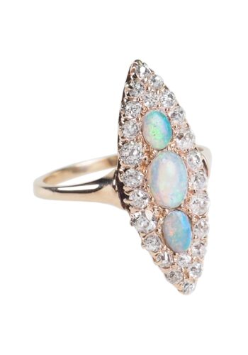 Ca. 1910 - Opal & Diamond Goldring in Navette shape - Image 3