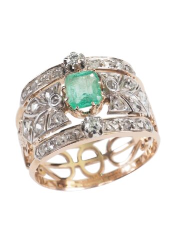 Ca. 1950 - French Roségold Ring with Diamonds & Emerald - Image 4