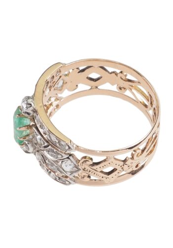 Ca. 1950 - French Roségold Ring with Diamonds & Emerald - Image 5