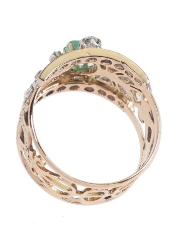Ca. 1950 - French Roségold Ring with Diamonds & Emerald - Image 6