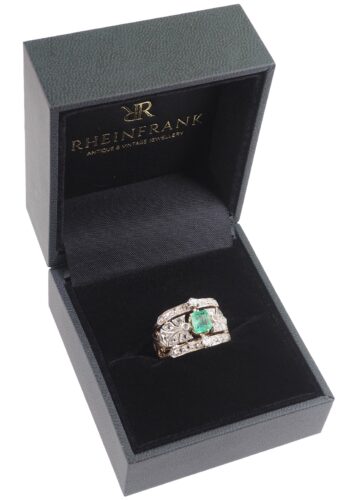 Ca. 1950 - French Roségold Ring with Diamonds & Emerald - Image 7