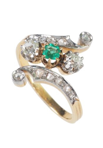 Ca. 1900 - Art Nouveau Ring with Diamonds & Emerald - Image 3