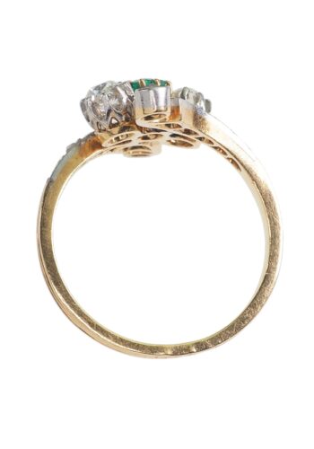 Ca. 1900 - Art Nouveau Ring with Diamonds & Emerald - Image 5