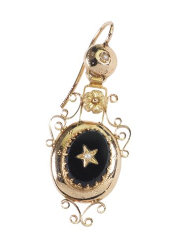 Ca. 1870 - French Gold Earrings with Onyx & Pearls - Image 3