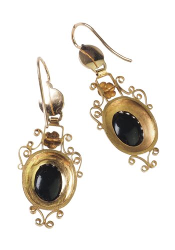 Ca. 1870 - French Gold Earrings with Onyx & Pearls - Image 4