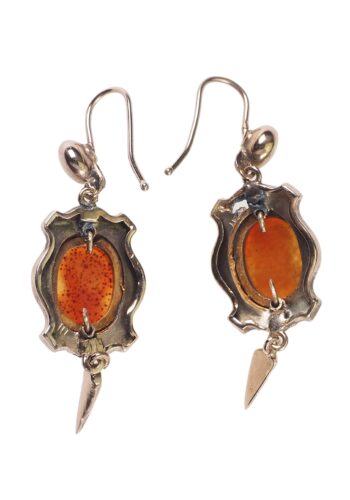 Ca. 1880 - Victorian English Gold Earrings / Carnelian Cameos - Image 4