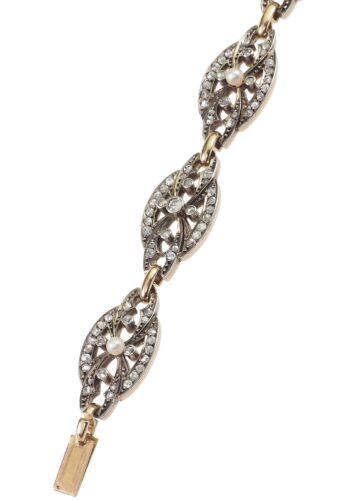 Ca. 1900 - Victorian English Diamond Bracelet with Natural pearls - Image 3