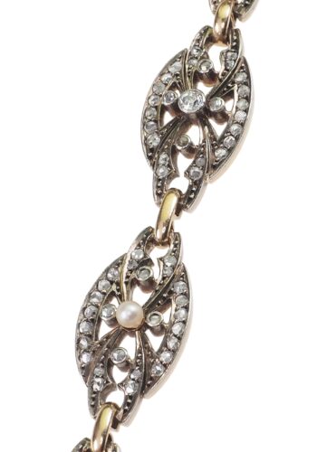 Ca. 1900 - Victorian English Diamond Bracelet with Natural pearls - Image 4