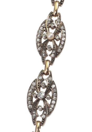 Ca. 1900 - Victorian English Diamond Bracelet with Natural pearls - Image 5