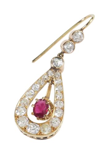Ca. 1900 - Diamond & Ruby 18 ct. Gold Earrings - Image 4