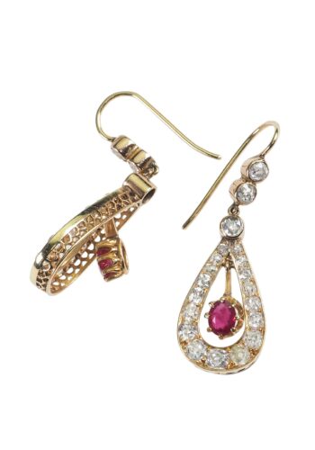 Ca. 1900 - Diamond & Ruby 18 ct. Gold Earrings - Image 5