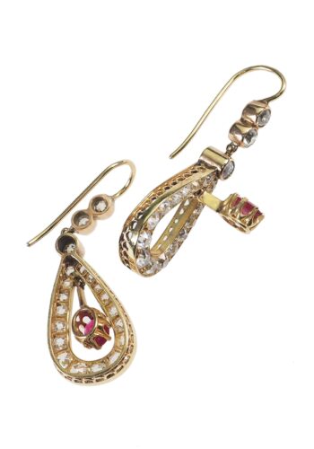 Ca. 1900 - Diamond & Ruby 18 ct. Gold Earrings - Image 6