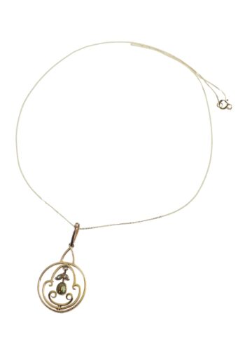 Ca. 1910 - Peridot & Pearls Gold Pendant with Chain - Image 3