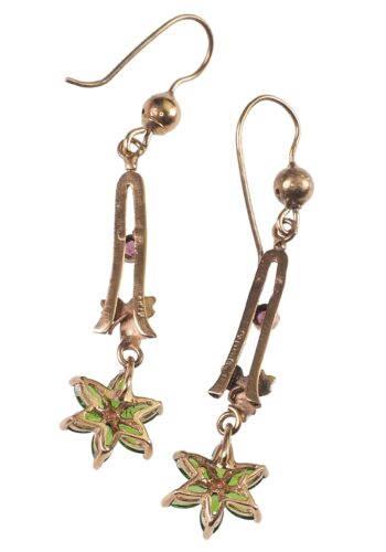** SOLD ** Ca. 1910 - English Gold Earrings with Glass & Almandine - Image 4