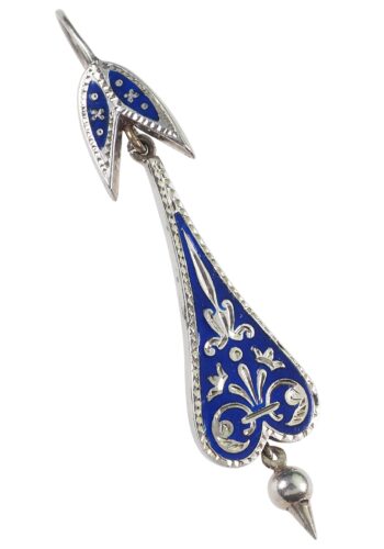 Ca. 1880 - Sterling Silver & Enamel Earrings, Victorian - Image 3