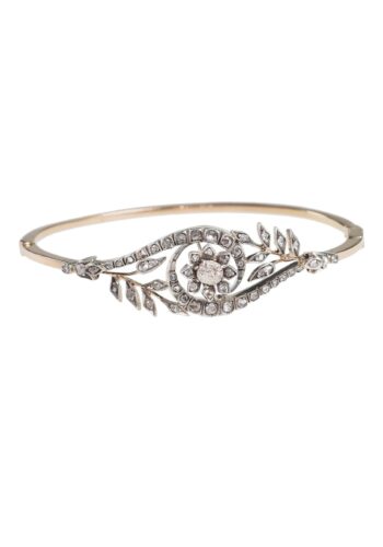 ** SOLD ** Ca. 1870 - French Diamond Bangle, Gold & Silver - Image 3
